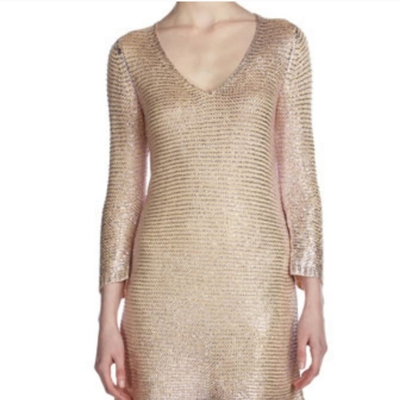 NEW Pink Gold Shimmer Metallic BCBG MAXAZRIA Muiccia Sweater Tunic Dress XS S - Picture 3 of 6